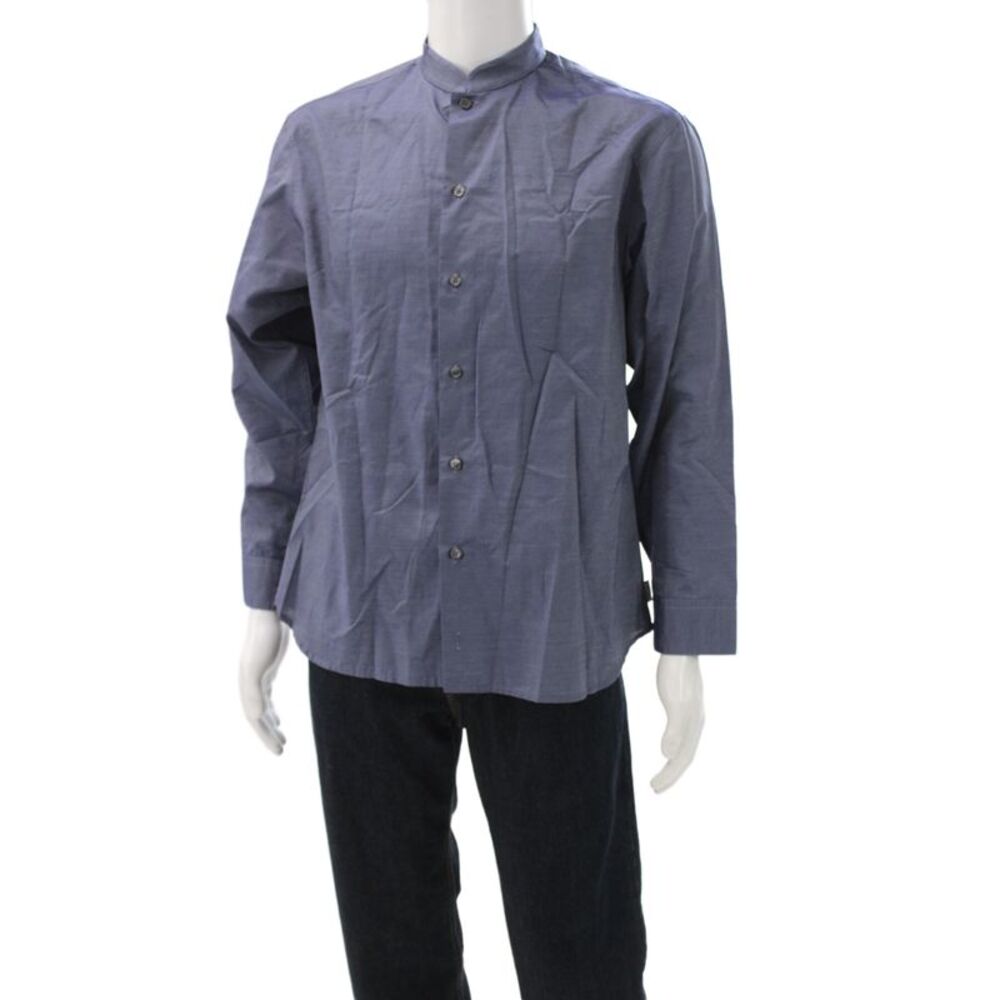 Armani Collezioni Mens Blue Button-Down Long Sleeve High Neck Shirt Size M